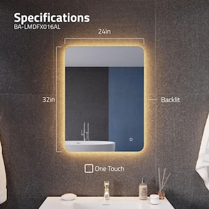 32-in. W x 24-in. H Large Rectangular Frameless LED Back Lit Wall Mounted Bathroom Vanity Mirror with Defogger