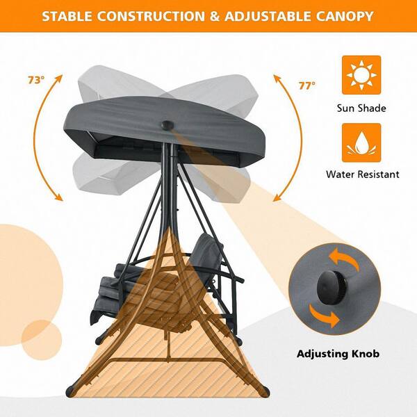 SKONYON 3-Person Steel Outdoor Patio Swing with Canopy