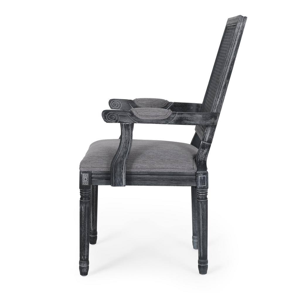 Elegant Gray Fabric Upholstered High-Back Arm Chair with Cane Detail, Set of 2