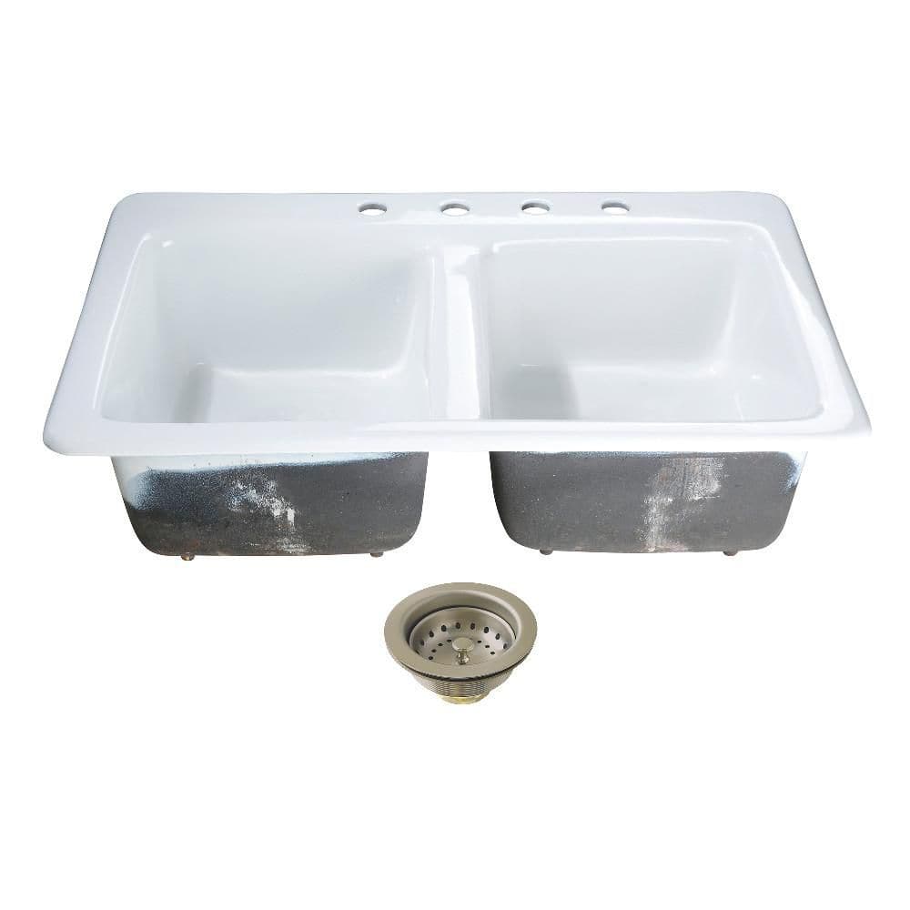 Petra Galley 33 in. Drop-In 50/50 Double Bowl Cast Iron Kitchen Sink with Basket Strainer price history on PriceWatchPro