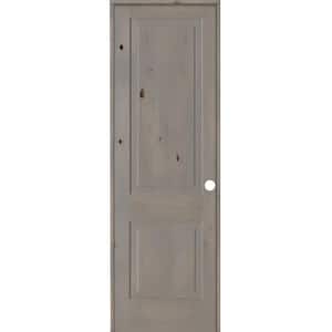 30 in. x 96 in. Rustic Knotty Alder Wood 2 Panel Square Top Left-Hand/Inswing Grey Stain Single Prehung Interior Door