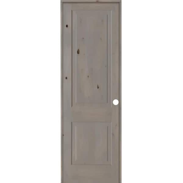 Krosswood Doors 30 in. x 96 in. Rustic Knotty Alder 2 Panel Left-Handed Grey Stain Wood Single Prehung Interior Door with Square Top