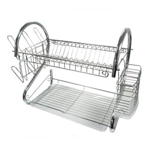 22 in. 2-Tier Silver Chrome Plated Standing Dish Rack