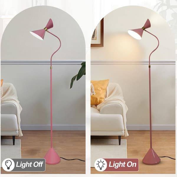 65 in. Pink 2-Light Arc Floor Lamp for Living Room with Adjustable Shade and 2 Bulbs Included