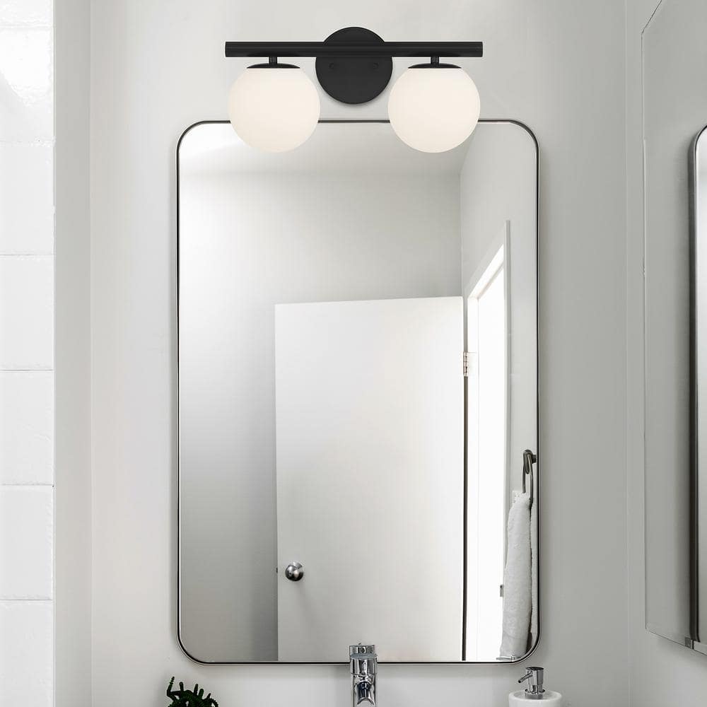 Matte Black Globe Shade 2-Light Vanity Fixture