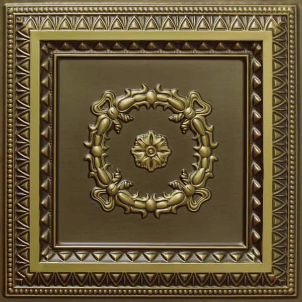 Falkirk Perth Antique Brass 2 ft. x 2 ft. Decorative Rustic Glue Up or Lay In Ceiling Tile (200 sq. ft./case)