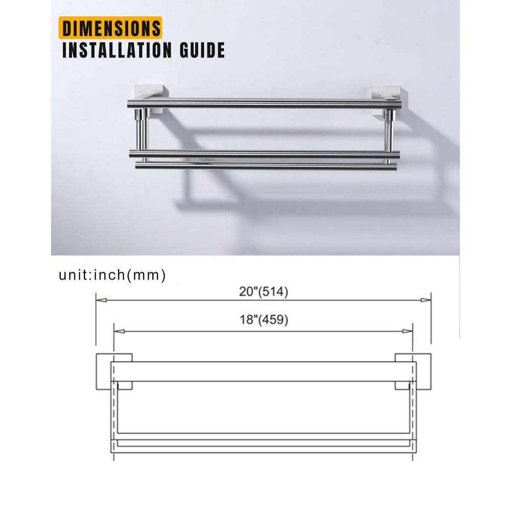 20 Inch Brushed Nickel Stainless Steel Wall Mounted Towel Rack