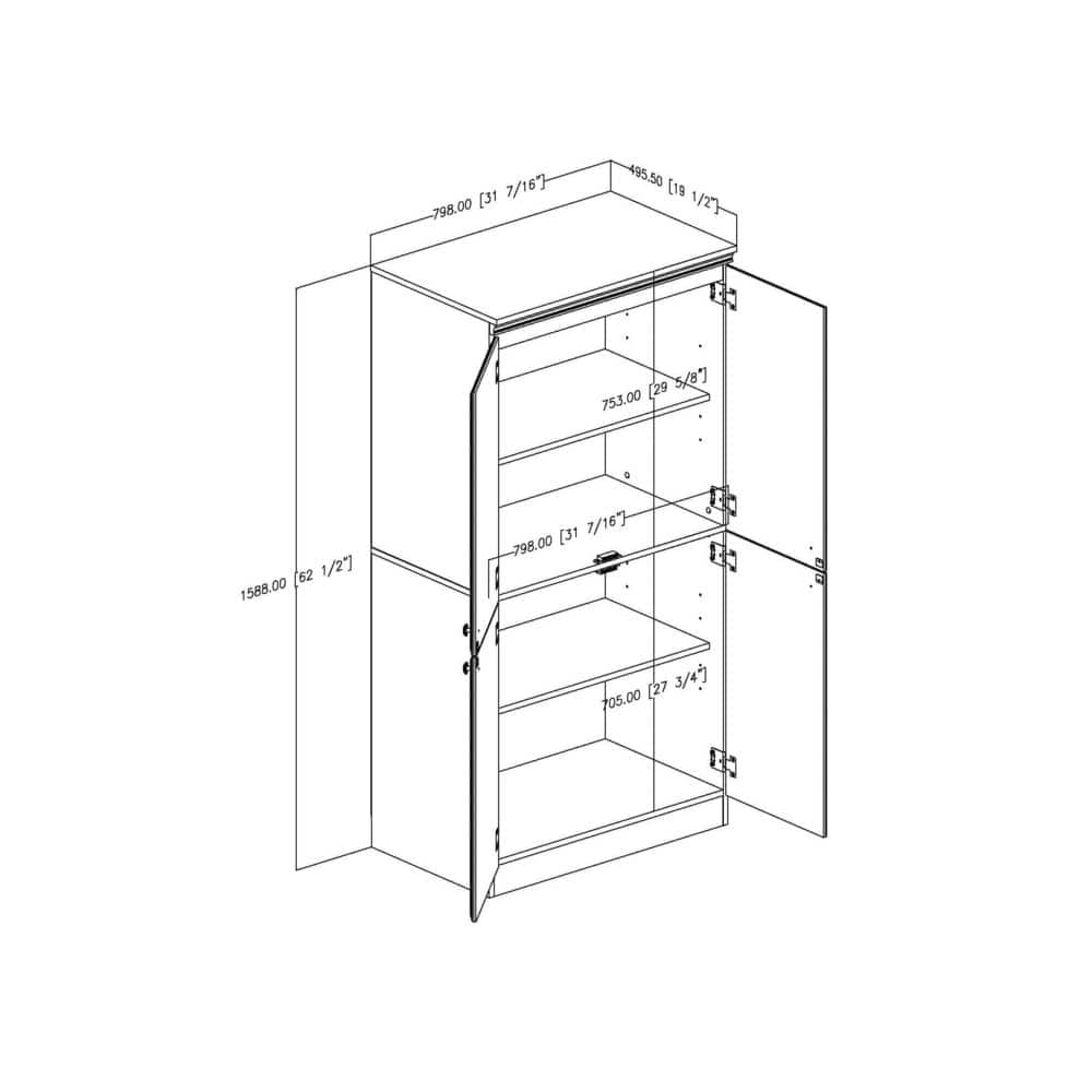 Royal Cherry 4-Door Adjustable Storage Cabinet with Black Metal Handles