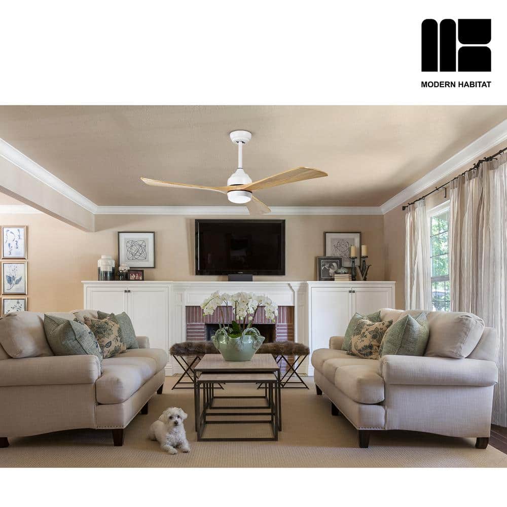 Aura 52" White and Light Oak Ceiling Fan with LED Light and Remote
