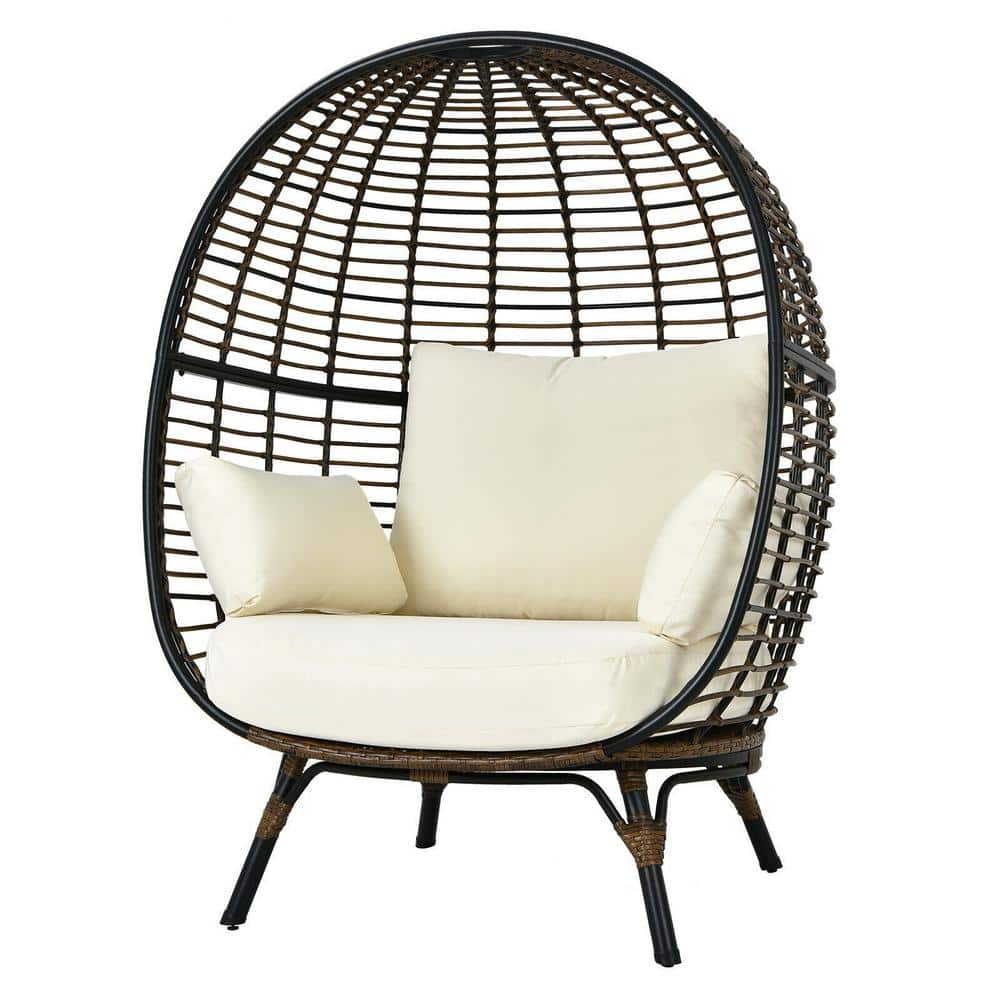 Grand patio Outdoor & Indoor Egg Chair 2PC, PE Wicker Open Weave Wood Grain  Finish Oversized Egg Cocoon Chairs with Stand Lounge Chair Comfortable for
