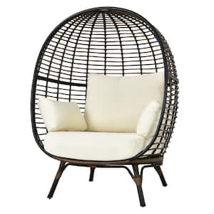 Oversized PE Wicker Outdoor Egg Lounge Chair with Beige Cushions Indoor Outdoor Egg Chair