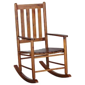 Golden Brown Wooden Slat Back Rocking Chair