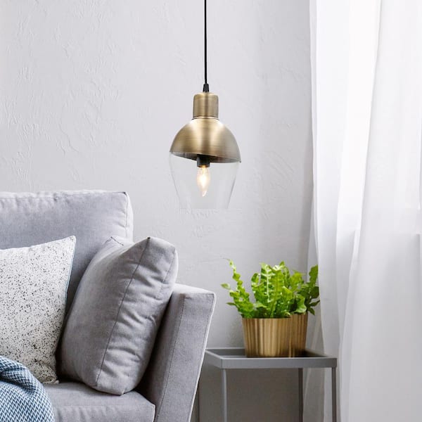 River of Goods 1-Light Gold Asymmetrical Pendant with Glass Shade 20012 -  The Home Depot