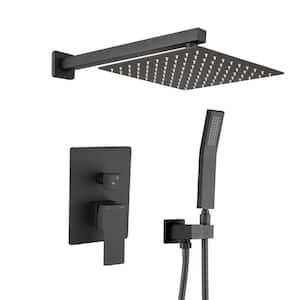 Bathroom 3-Spray Square High Pressure 12 in. Wall Bar Shower Kit with Hand Shower in Matte Black Rainfall Shower System