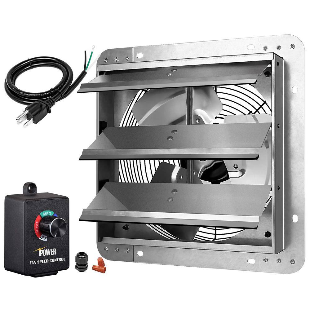 1600 CFM 12 in. Silver Aluminum High Speed Gable Mount Shutter Exhaust Fan 