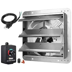 1600 CFM 12 in. Silver Aluminum High Speed Gable Mount Shutter Exhaust Fan with Speed Controller and Power Cord Kit