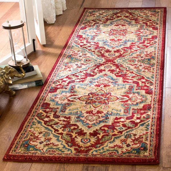 Kashan 3 ft. x 14 ft. Red/Beige Medallion Runner Rug
