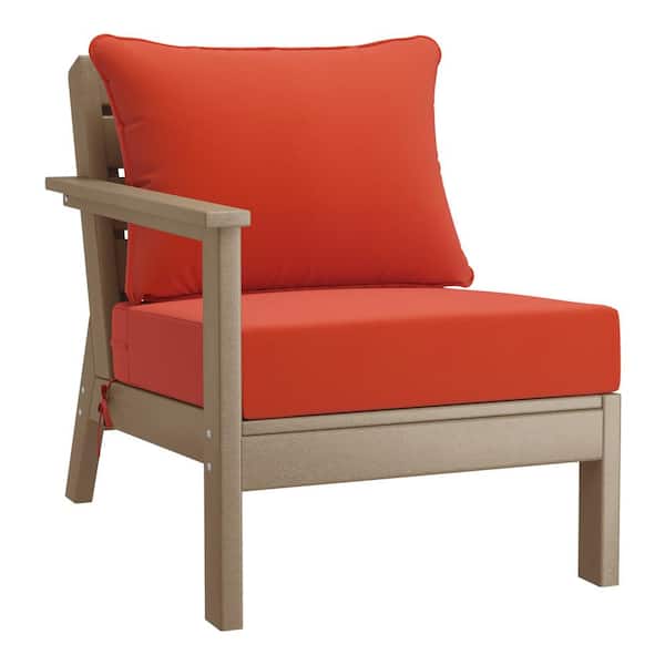 WESTIN OUTDOOR Birchwood Outdoor Patio Deep Seating Left Facing Arm HDPE Lounge Chair in Weathered Wood with Orange Cushions