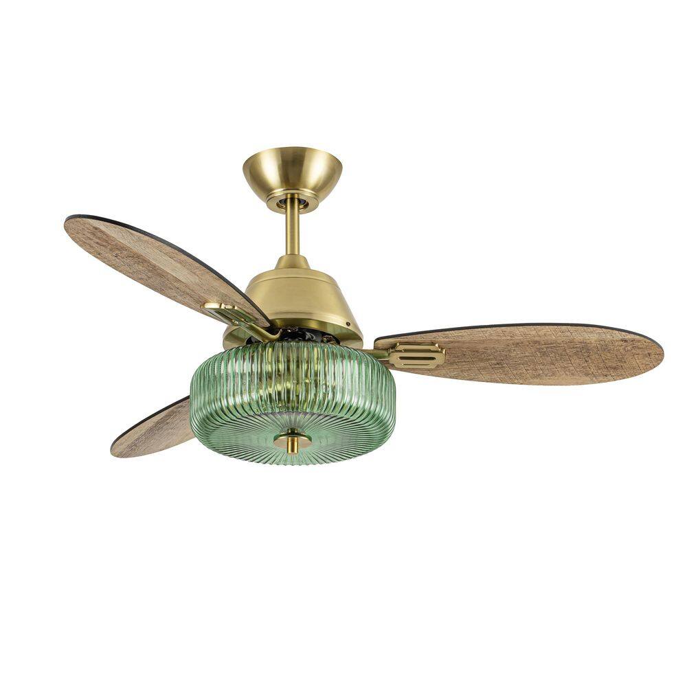 Elaine 42" Gold and Green Glass Ceiling Fan with Remote Control