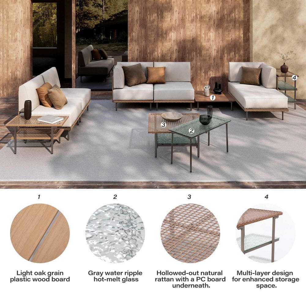 10-Piece Beige and Black Iron Outdoor Patio Set