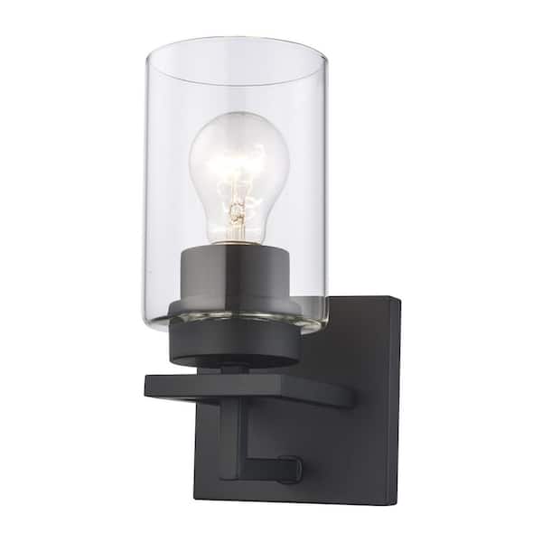 Hampton Bay Westerling 1-Light Matte Black Indoor Wall Sconce Light Fixture with Clear Glass Shade