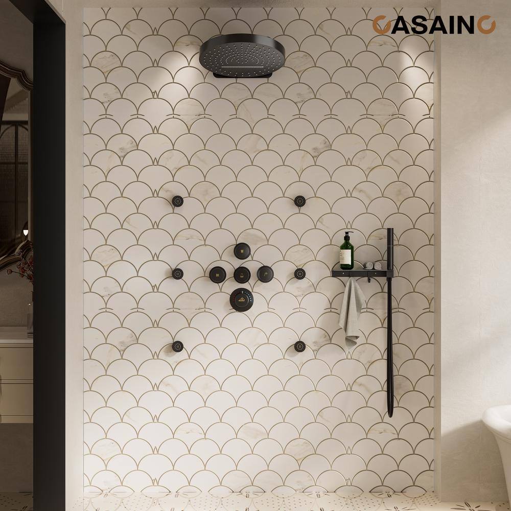 Nickel Dual Head Wall Mounted Shower System with Body Jets