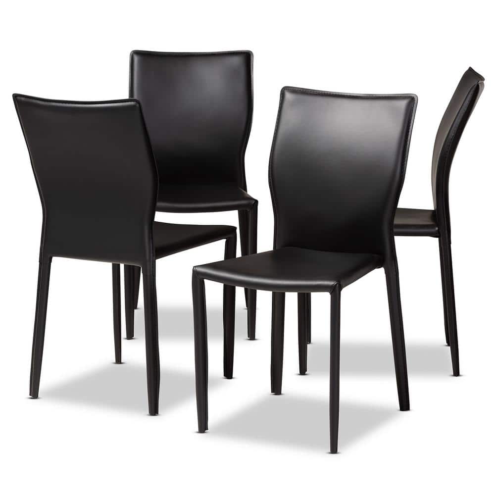 Black Faux Leather Upholstered Metal Side Chair with Cane Back