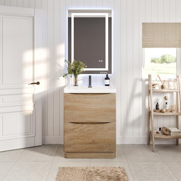 Smile 24 in. W x 16 in. D x 33.50 in. H Bathroom Vanity in White Oak with White Acrylic Top with White Sink