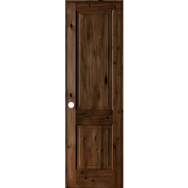 Krosswood Doors 28 in. x 96 in. Rustic Knotty Alder 2 Panel Right-Handed Provincial Stain Wood Single Prehung Interior Door w/Square Top