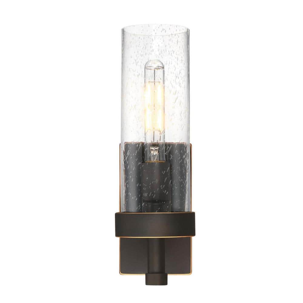 Elegant Lavina Oil-Rubbed Bronze Cylinder Wall Sconce with Seeded Glass