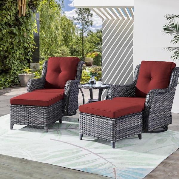 Gymojoy Carolina Gray 5-Piece Wicker Patio Conversation Set with Red Cushion