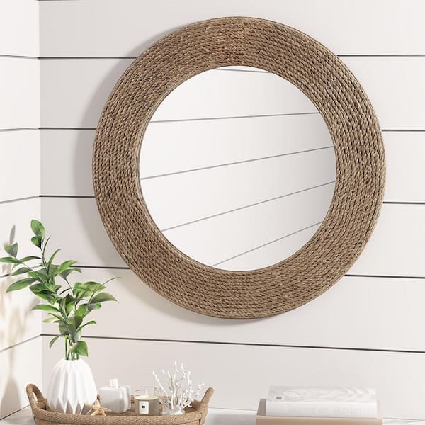 26 in. W. x 26 in. H Simple and Updated Round Jute Framed