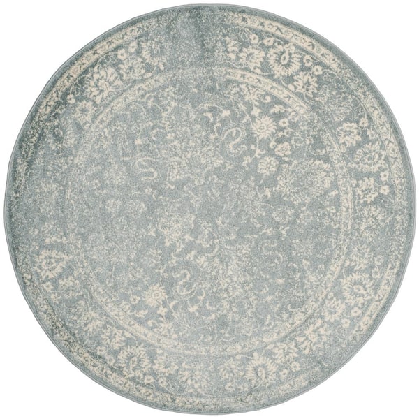 Adirondack 4 ft. x 4 ft. Round Slate/Ivory Border Distressed Area Rug