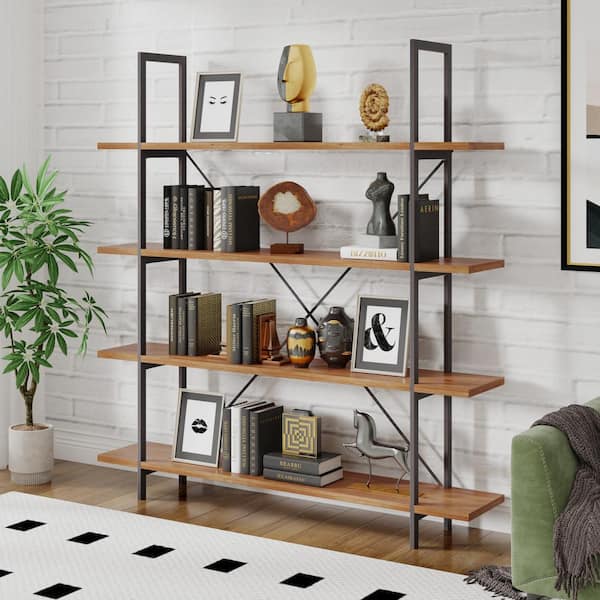 CHRISTOPHER KNIGHT HOME Ripple 77.75 in. Tall Modern Antique Black Metal Bookshelf Accent Bookcases, Firwood