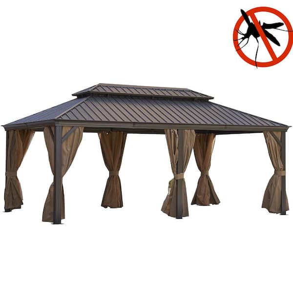 ToolCat 10 ft. x 20 ft. Patic Gazebo, Alu Gazebo with Steel Canopy, Outdoor Permanent Hardtop Gazebo Canopy for Patio in Bronze