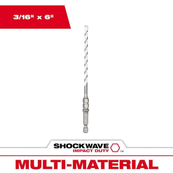 Milwaukee 3/16 in. x 6 in. x 6 in. SHOCKWAVE Carbide Multi-Material Drill  Bit 48-20-8876 - The Home Depot