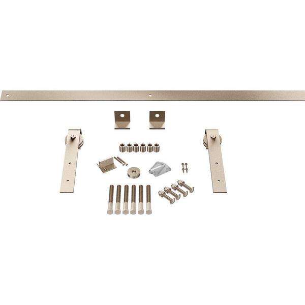 Goldberg Brothers Inc. 1-1/2 in. x 11-1/2 in. x 64 in. Steel Premium J-Strap Barn Door Hardware Set Moulding White Bronze