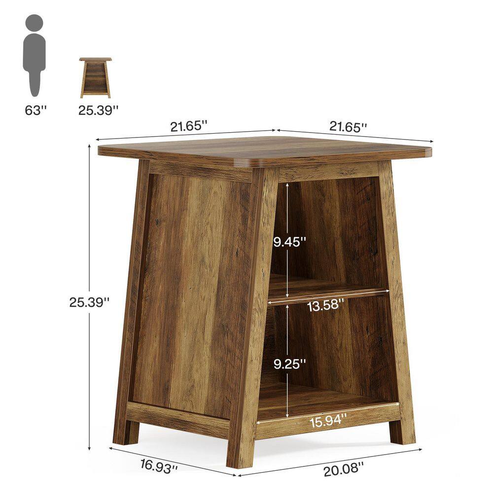 Kerlin 21.6 in. Brown Rectangle Engineered Wood End Table with Storage Shelves - thumbnail 7