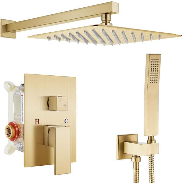 Unbranded 1-Handle Wall Mount Shower Trim Kit in Brushed Gold with Hand Shower-1.46 GPM (Valve Included)