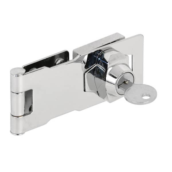 Prime-Line Keyed Hasp, 4 in. x 1-5/8 in., Steel, Chrome Plated, Twist Knob