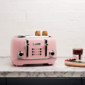 Heritage 1500-Watt 4-Slice English Rose Wide Slot Retro Toaster with Removable Crumb Tray and Browning Control