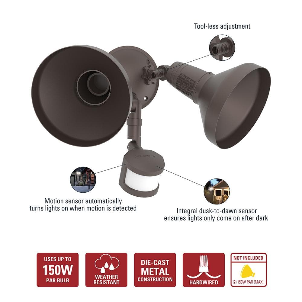 Bronze Motion-Sensing Dual Bulb Outdoor Floodlight
