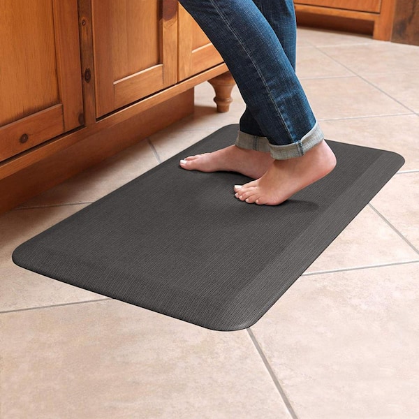 NewLife Designer Grasscloth Charcoal 20 in. x 32 in. Anti-Fatigue Comfort Kitchen Mat
