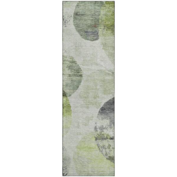 Mayfield Premium Machine Washable Abstract AMF2346 Aloe 2 ft. x 7 ft. Runner Rug