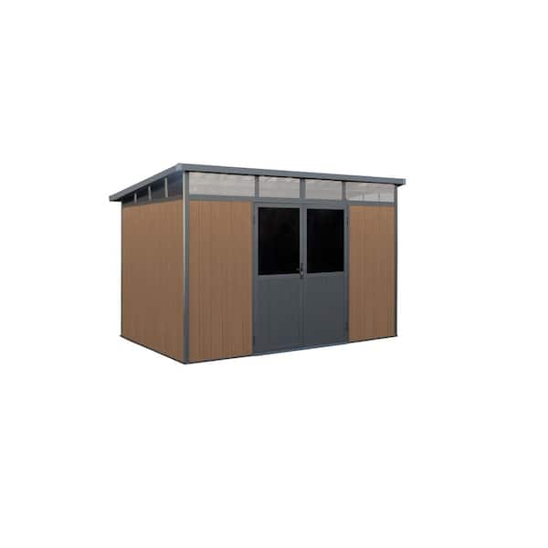 Leisure Season 11 ft. x 7 ft. Wood Plastic Composite Heavy-Duty Storage Shed - Pent Roof and Double Doors Brown Color (77 sq. ft.)