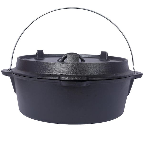 12 qt. Pre-Seasoned Cast Iron Dutch Oven with Skillet Lid & Pot Rack for Camping & Outdoor Cooking