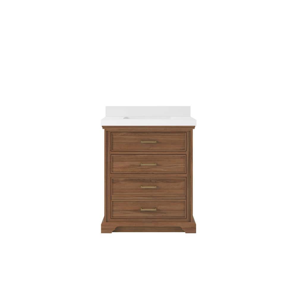 "Charlotte Teak 30 in. W x 22 in. D x 36 in. H Single Sink Bath Vanity Center in Dark Natural with 2"" White Quartz Top" price history on PriceWatchPro