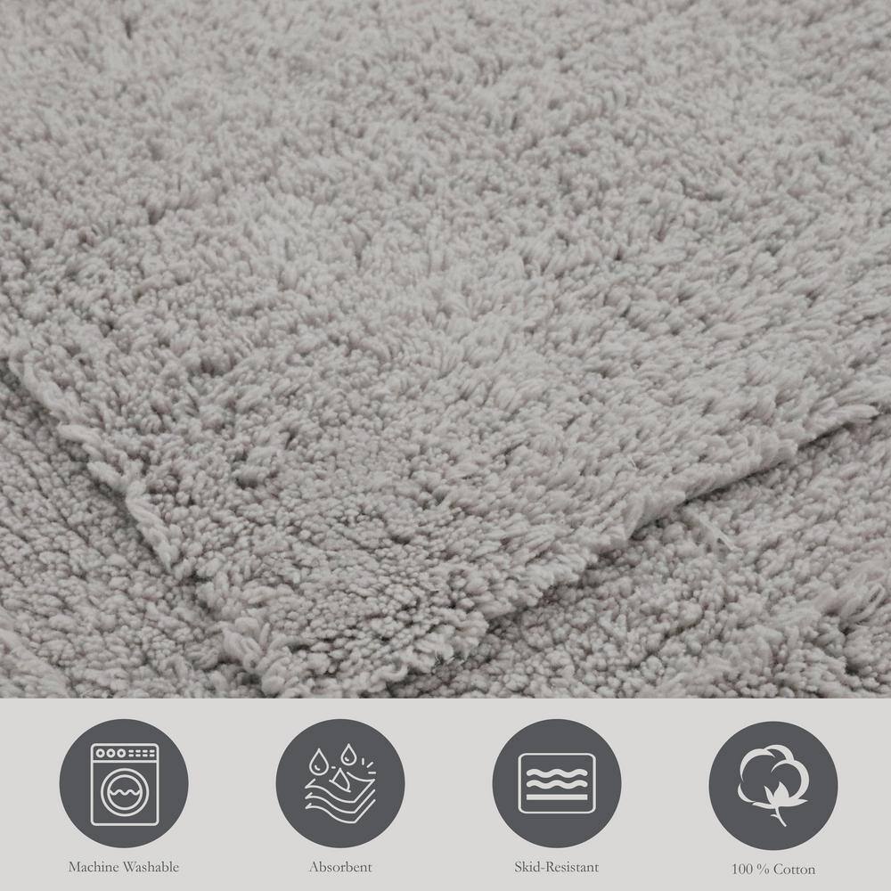 Soft Gray Cotton Plush Bath Mat with Border - 20" x 32"