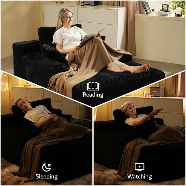 Allwex JOJO 67 in. Wide Square Arm Plush Corduroy Modern Rectangle