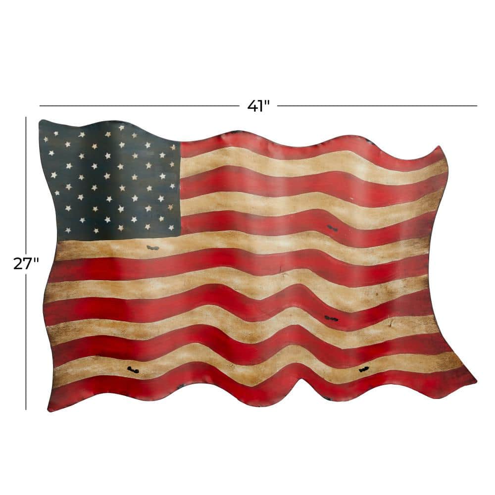 Vintage Red and Blue Iron American Flag Wall Sculpture